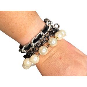 GUESS black and pearl multi strand chain bracelet